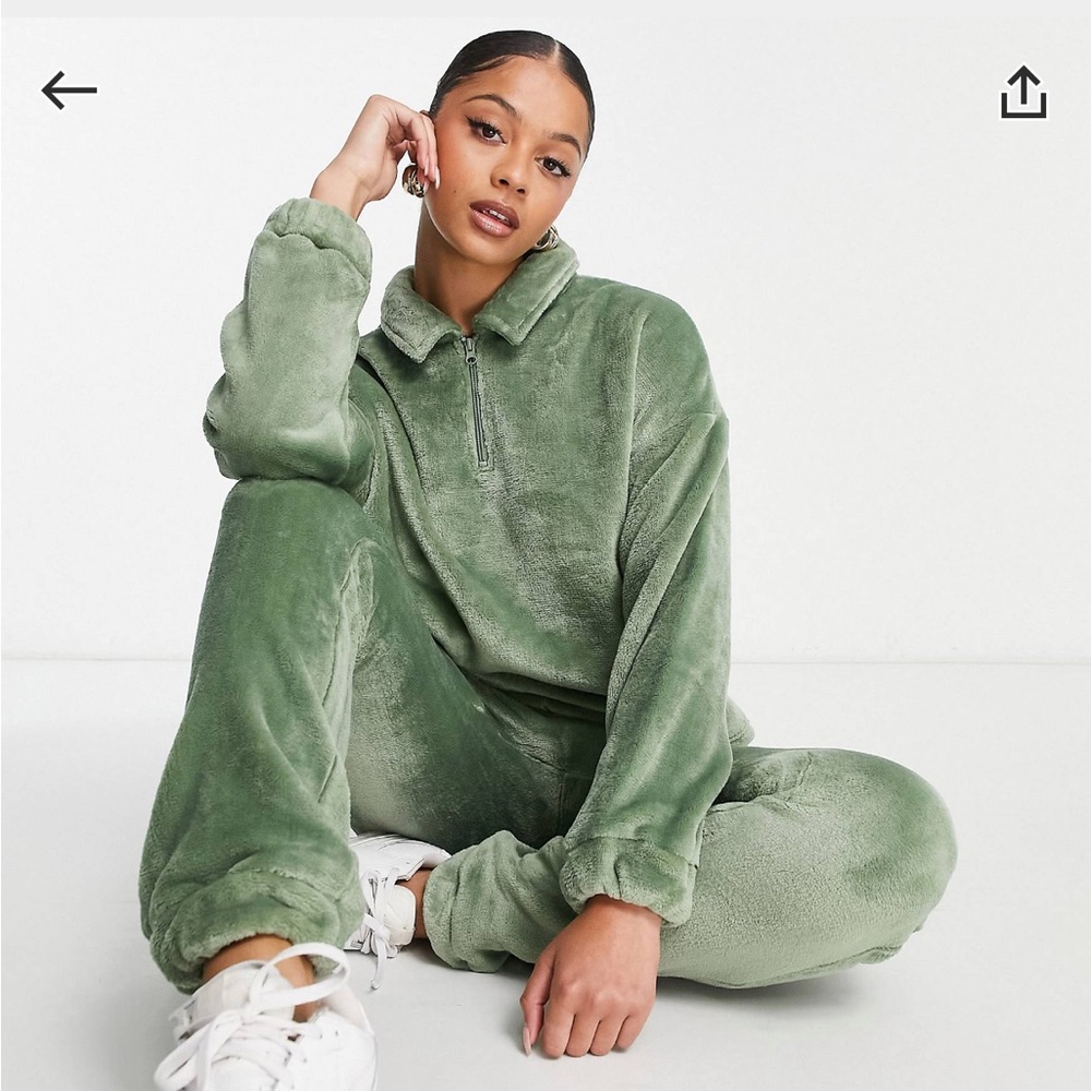ASOS design fleece lounge SET in green SIZE TALL